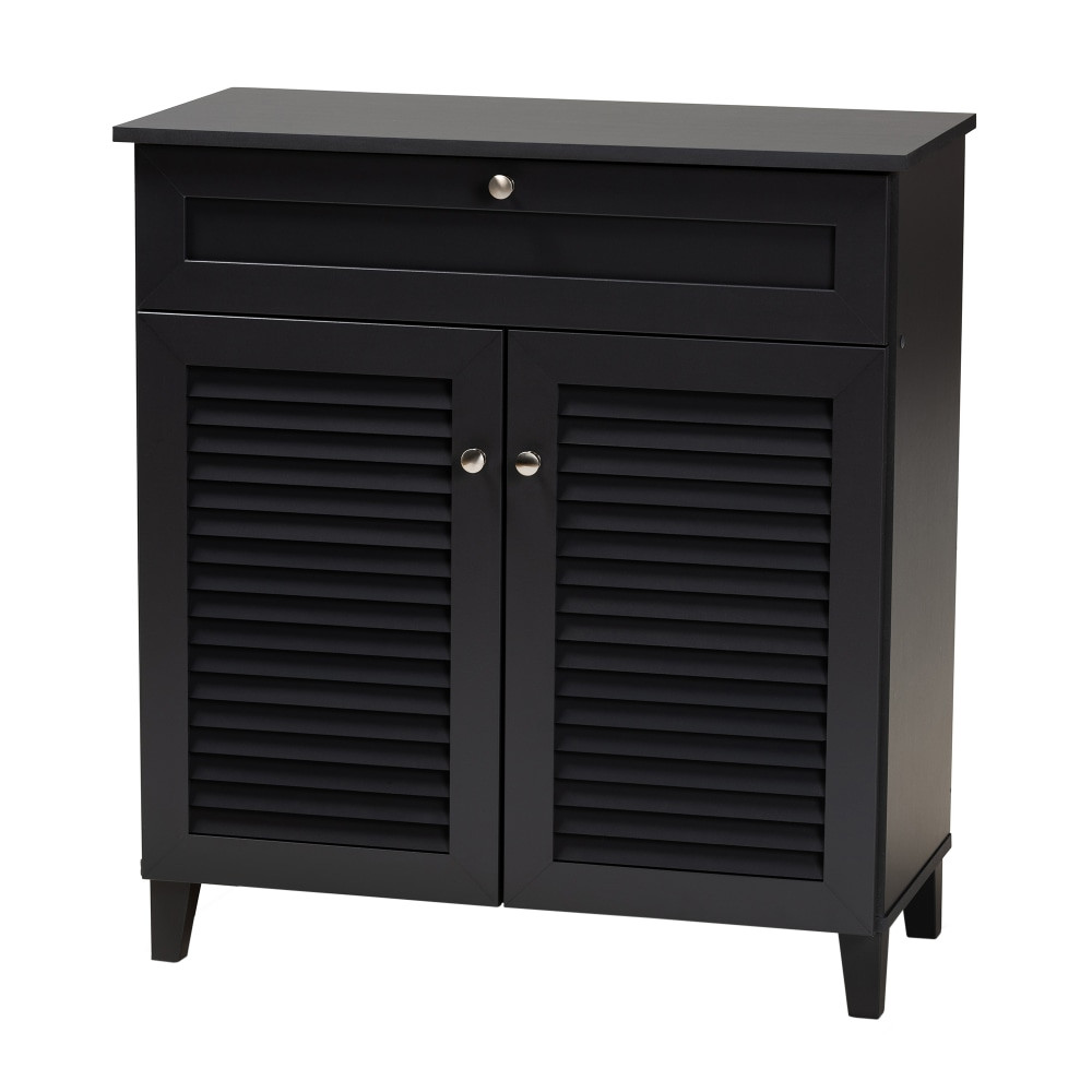 WHOLESALE INTERIORS, INC. 2721-9556 Baxton Studio Coolidge Finished 4-Shelf Wood Shoe Storage Cabinet With Drawer, Dark Gray