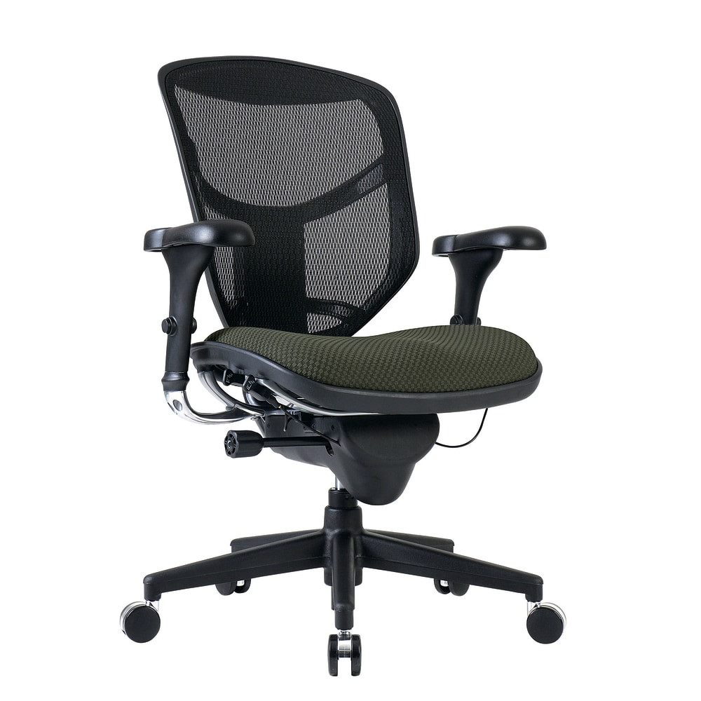 OFFICE DEPOT VQUANTUMAS90803 WorkPro Quantum 9000 Series Ergonomic Mesh/Premium Fabric Mid-Back Chair, Black/Olive, BIFMA Compliant