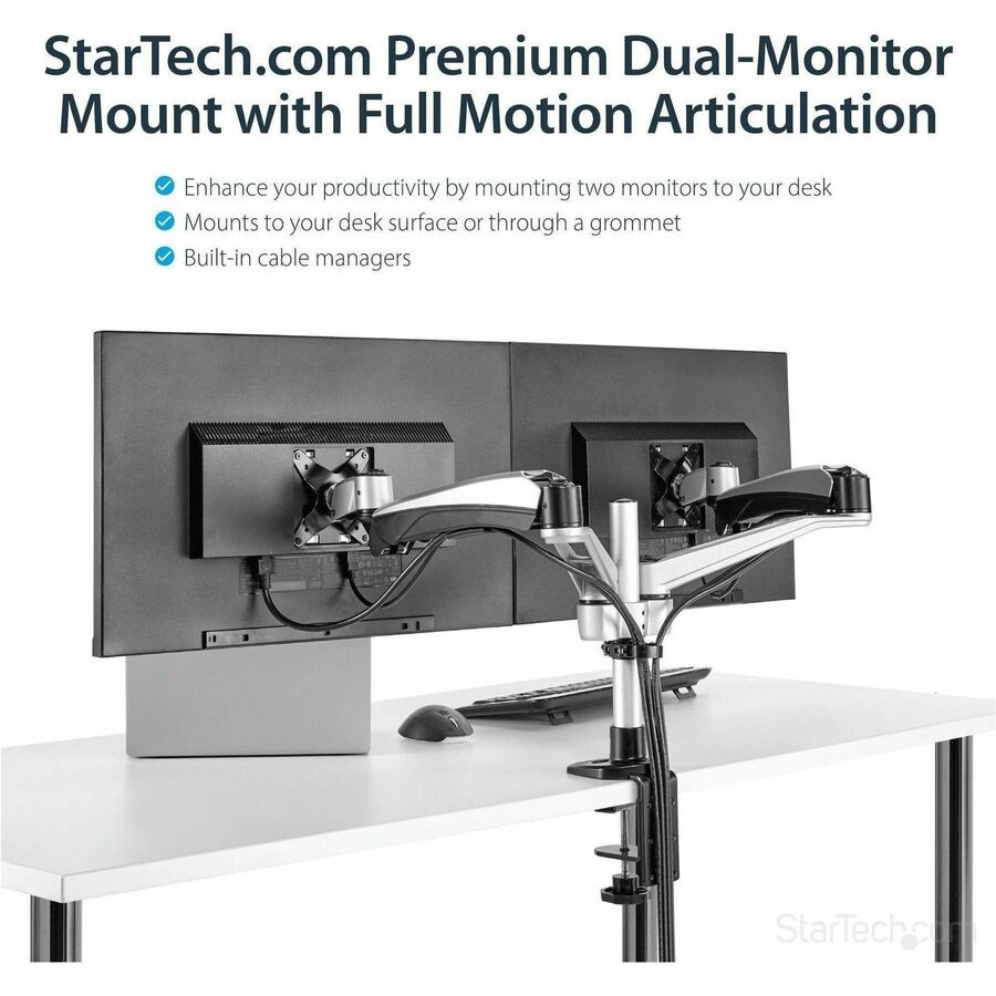 StarTech.com ARMDUAL30 StarTech.com Desk Mount Dual Monitor Arm, Full Motion, Premium Dual Monitor Mount for up to 30"(19.8lb/9kg) VESA Mount Monitors, Tool-less