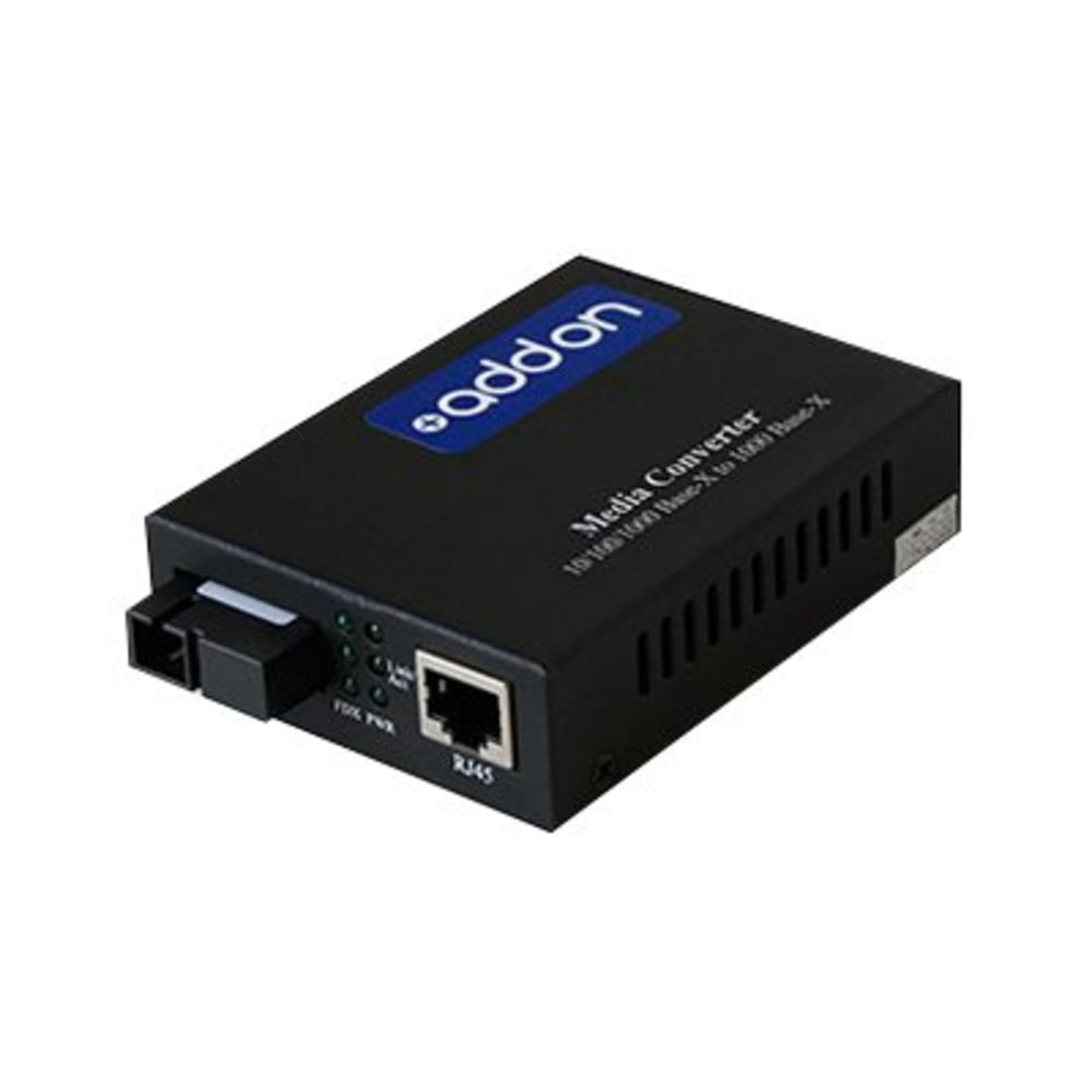 ADD-ON COMPUTER PERIPHERALS, INC. AddOn ADD-GMC-BX-4DSC  1Gbs 1 RJ-45 to 1 SC Media Converter - Fiber media converter - GigE - 10Base-T, 1000Base-TX, 100Base-TX, 1000Base-BX-D - RJ-45 / SC single-mode - up to 24.9 miles - 1550 (TX) / 1490 (RX) nm