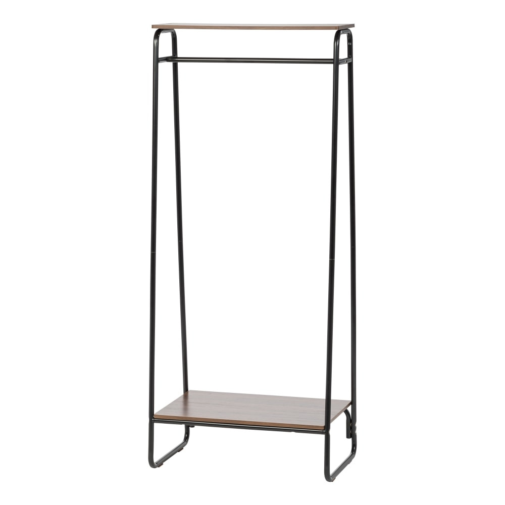 IRIS USA, INC. 596238 IRIS Metal Garment Rack With 2 Wooden Shelves, 59-1/2inH x 29-1/4inW x 15-3/4inD, Black/Dark Brown