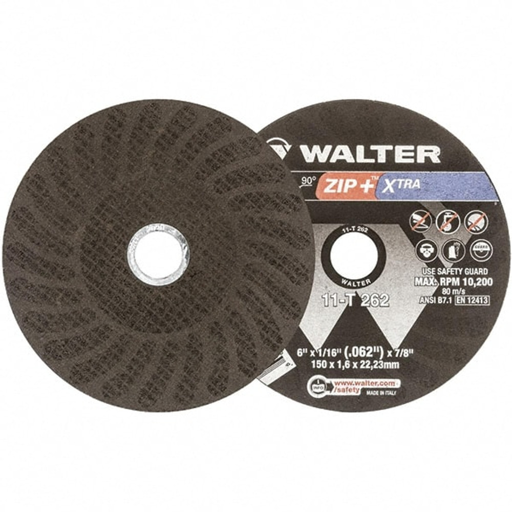 WALTER Surface Technologies 11T262 Cut-Off Wheel: Type 1, 6" Dia, 1/16" Thick, 7/8" Hole, Aluminum Oxide