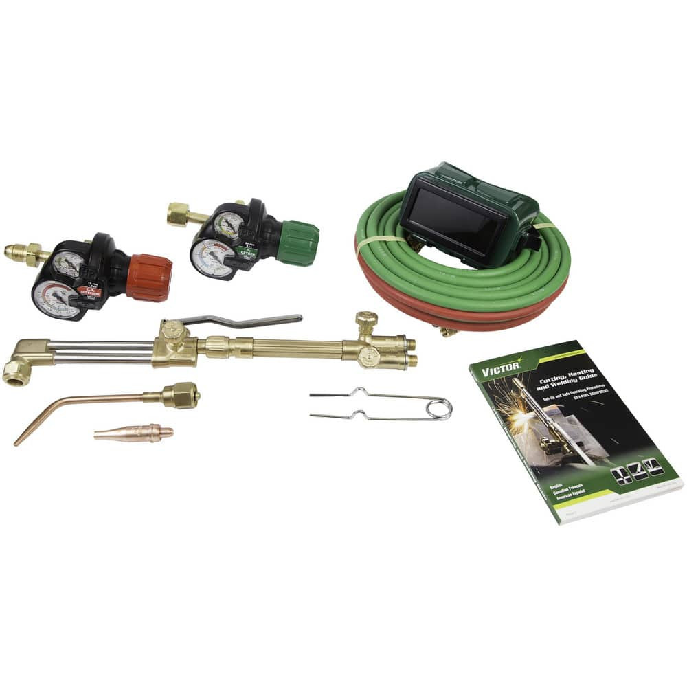 ESAB 0384-2111 Oxygen/Acetylene Torch Kits; Outfit Type: Welding Outfit ; Application: Cutting; Welding ; Welding Length: 3in ; Cutting Depth: 8in ; Material: Brass