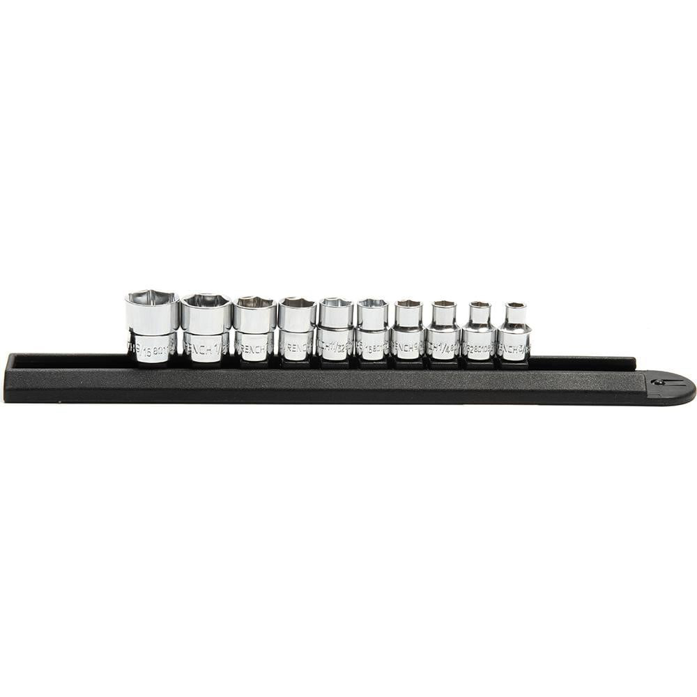 GEARWRENCH 81395 Socket Sets; Set Type: Socket Set; Drive Size: 1/4 in; Maximum Socket Depth (Decimal Inch): 0.5630; Minimum Socket Depth (Decimal Inch): 0.1880; Material: Alloy Steel; Number Of Pieces: 10; 1/4 Drive Sizes: 3/16, 7/32, 1/4, 9/32, 5/1