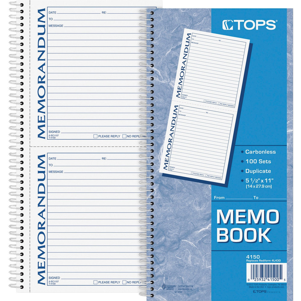 TOPS Products TOPS 4150 TOPS Memorandum Forms Book