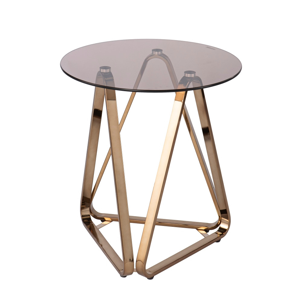 SOUTHERN ENTERPRISES, INC. SEI Furniture CK1131302  Ameriwood Home Stondon Round End Table, 24-1/4inH x 22inW x 22inD, Champagne/Bronze/Smoked Glass