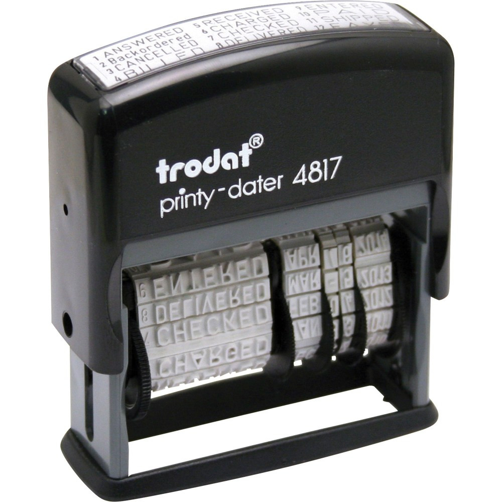 U.S. STAMP & SIGN Trodat E4817  Economy 12-Message Date Stamp, 2in x 3/8in Impression, 70% Recycled, Black