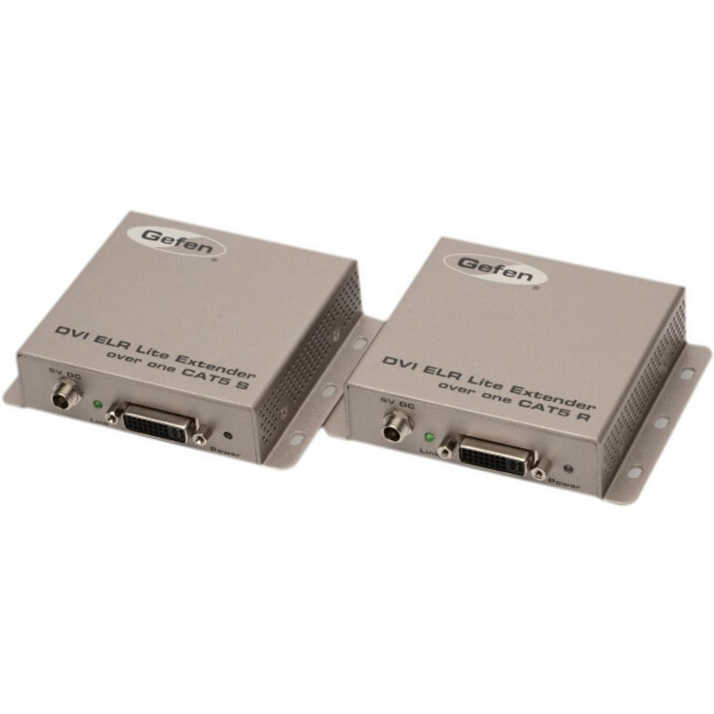 GEFEN LLC Gefen EXT-DVI-1CAT5-SR  DVI ELR Lite Extender Over One CAT5 - 1 Input Device - 1 Output Device - 230 ft Range - 2 x Network (RJ-45) - 1 x DVI In - 1 x DVI Out - WUXGA - 1920 x 1200 - Surface-mountable