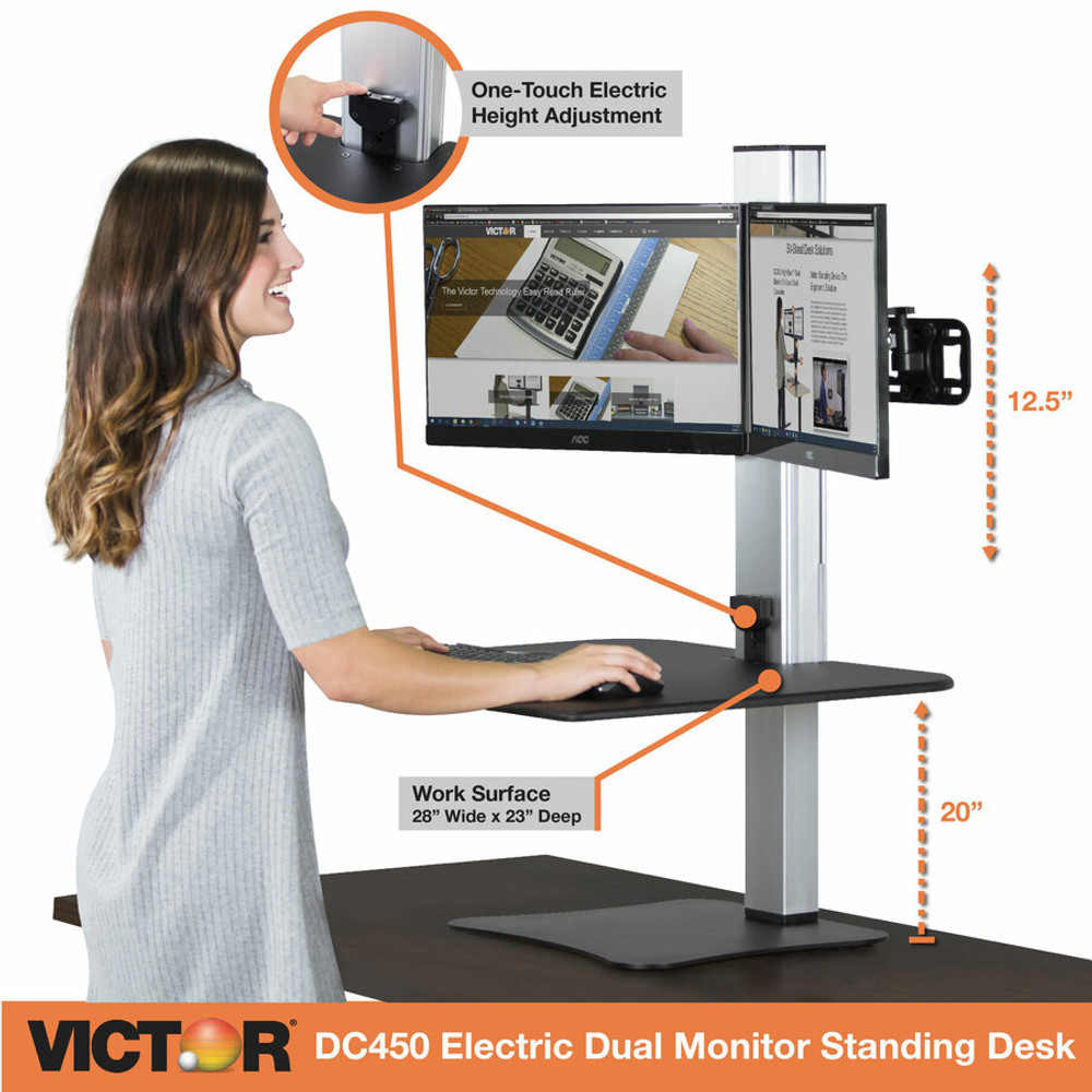 Victor Technology, LLC Victor DC450 Victor High Rise Electric Dual Monitor Standing Desk Workstation