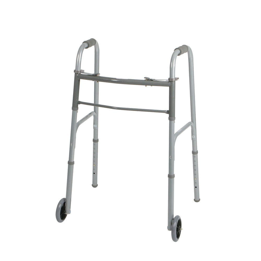 MEDLINE INDUSTRIES, INC. MDS86410W54B Medline Guardian Adult 2-Button Folding Walkers, 5in Wheels, 32 - 39 1/2in, Case Of 4
