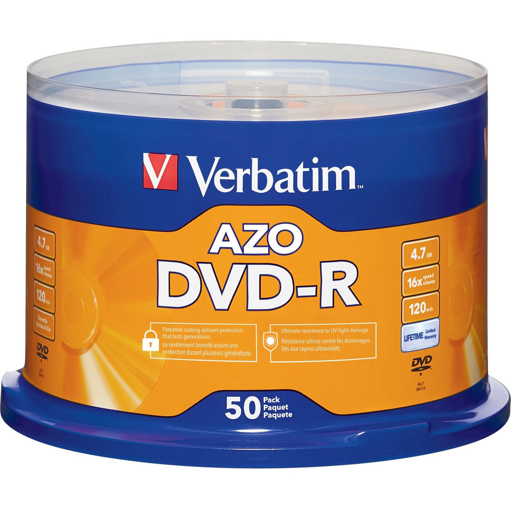 Verbatim America, LLC Verbatim 95101 Verbatim AZO DVD-R 4.7GB 16X with Branded Surface - 50pk Spindle