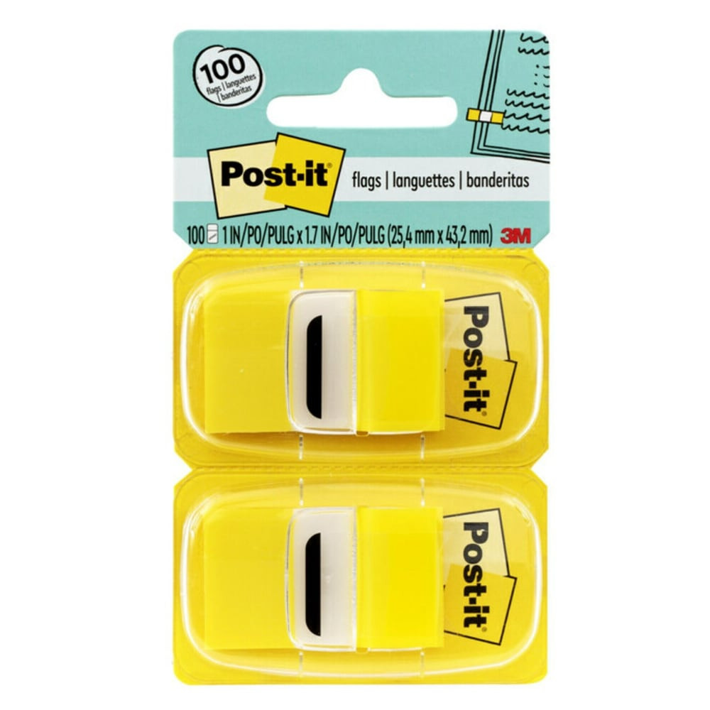 3M CO Post-it 680-YW12  Flags, 1in x 1 -11/16in, Yellow, 50 Flags Per Pad, Pack Of 12 Pads