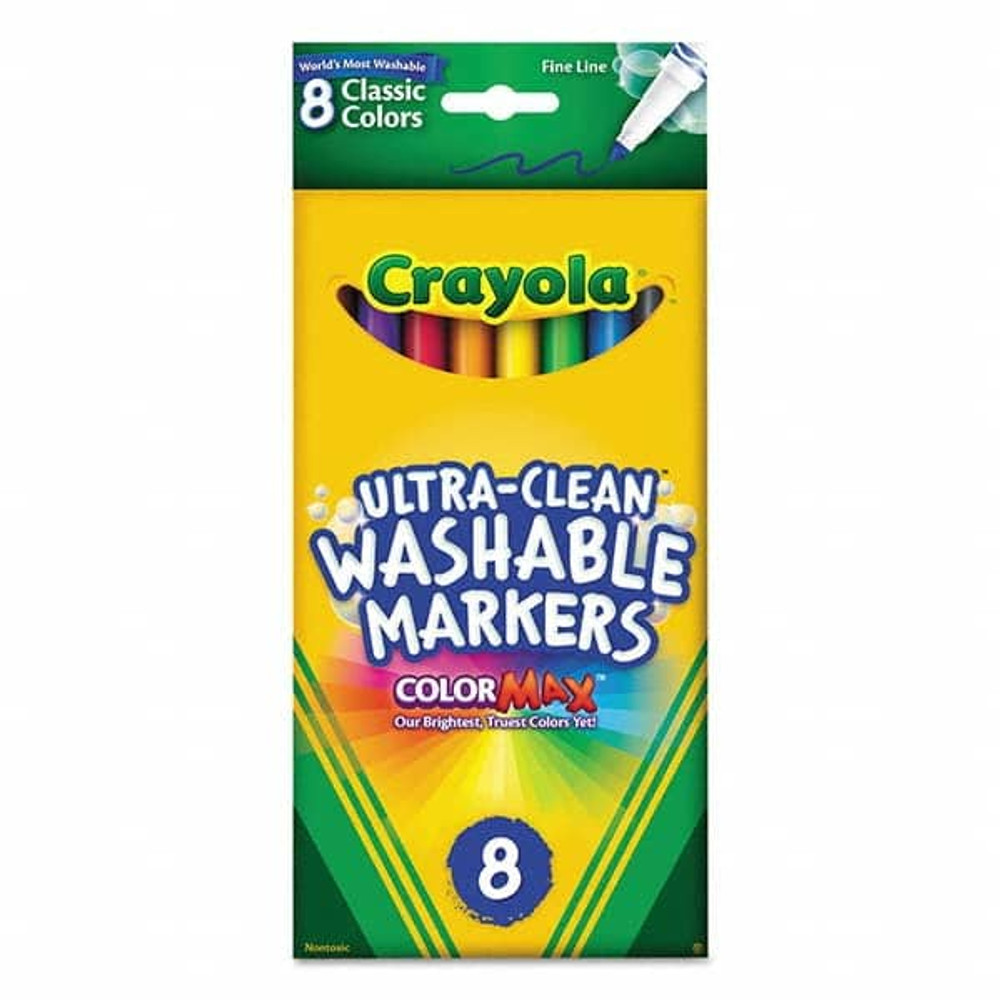Crayola CYO587809 Washable Marker: Black, Blue, Brown, Green, Orange, Red, Violet & Yellow, Water-Based, Fine Point