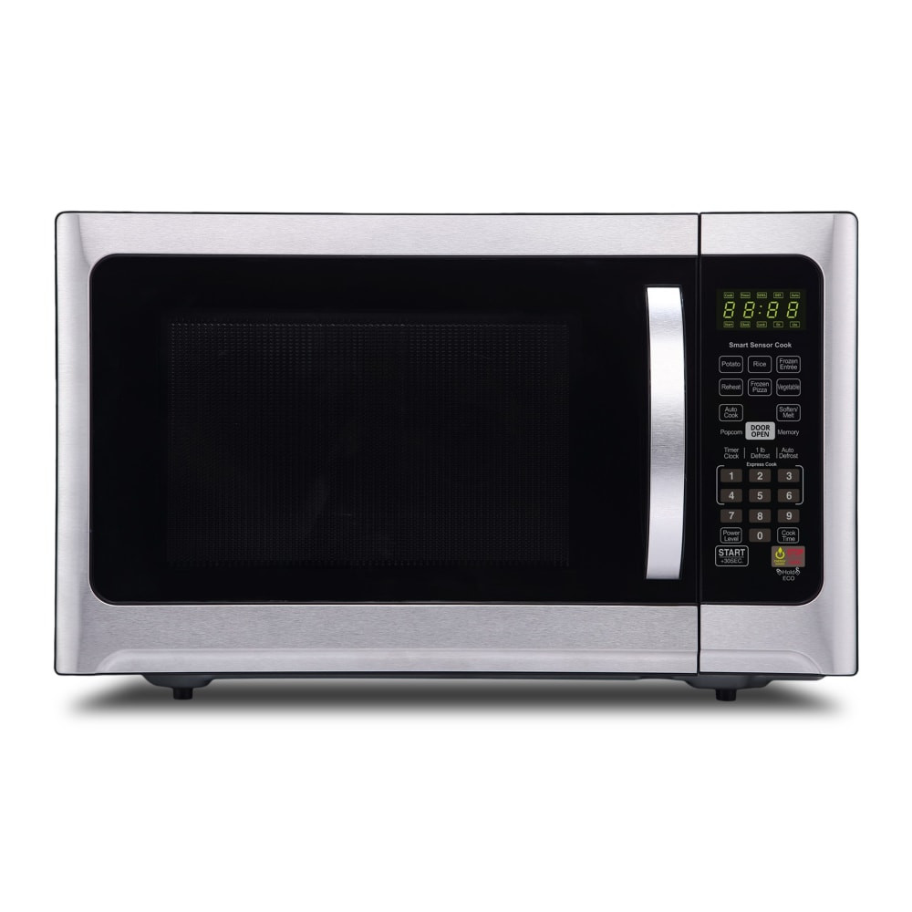 The  Farberware Professional 1.2 Cu. Ft. Microwave Oven is the ideal  anywhere you need it  solution for home or at work. It offers 1000 Watts of output power for full-sized cooking that fits in a compact space. Whether you are defrosting, reheating, cooking or snacking the 10 Power Levels, multi-stage cooking and 7 One touch cooking programs simplify every task.  10 power levels offer various cooking capabilities.  Features seven 1-touch cooking programs, including pre-programmed options. Pre-programmed options include 3 auto-defrost settings, 4 melt settings and 3 soften options.  LED display shows time and easy-view interior LEDs allow you to watch your food as it cooks.  Defrost by weight or by time functions enable easy planning and prep for meals.  Sleek look with stainless-steel front and black body will complement most home decor.  Child safety lock offers additional safety.  Express cooking time of 1 to 6 minutes and a +30 sec. button to add time quickly and easily.  Smart Sensor Cooking Technology senses temperature and steam coming from food to determine cooking time.  Memory function to store most used settings.  Smart Sensor Cooking technology senses temperature and steam coming from the food to determine cooking time.  Backed by manufacturers 1-year limited warranty.