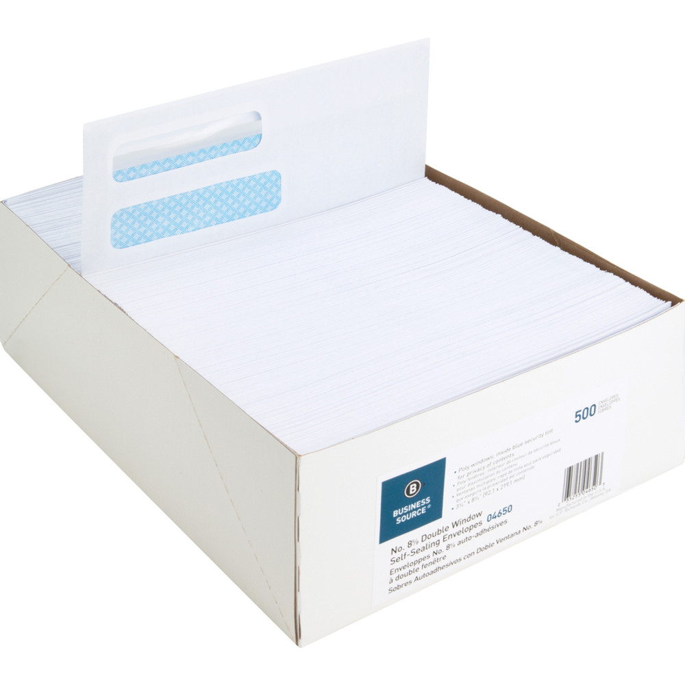 Business Source 04650 Business Source Double Window No. 8-5/8 Check Envelopes