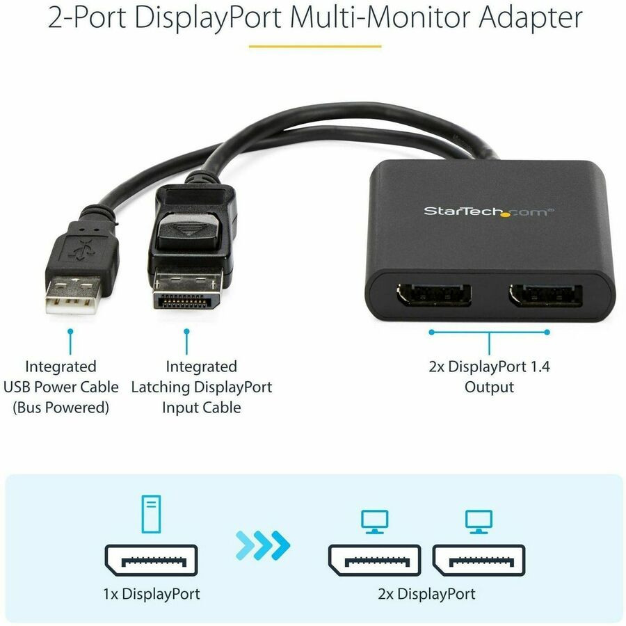 StarTech.com MSTDP122DP StarTech.com Dual-Monitor DisplayPort 1.2 Splitter, DisplayPort to 2x DP Multi-Monitor Adapter, Dual 4K 30Hz Computer MST Hub, Windows