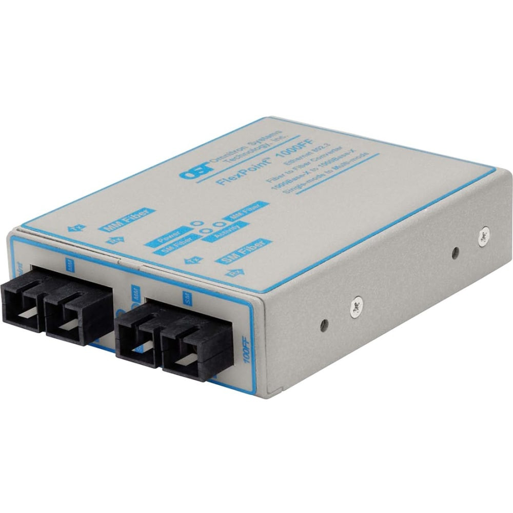 OMNITRON SYSTEMS TECHNOLOGY, INC. Omnitron 4433-1  FlexPoint 1000Mbps Gigabit Ethernet Fiber to Fiber Media Converter SC Multimode 550m to Single-Mode 12km - 1 x 1000BASE-SX;1 x 1000BASE-LX;US AC Powered;Lifetime Warranty