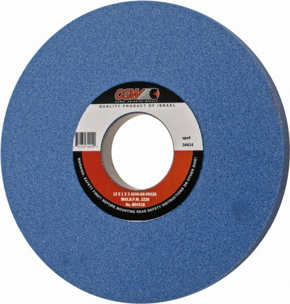 CGW Abrasives 34414 Surface Grinding Wheel: 12" Dia, 1" Thick, 3" Hole, 46 Grit, K Hardness