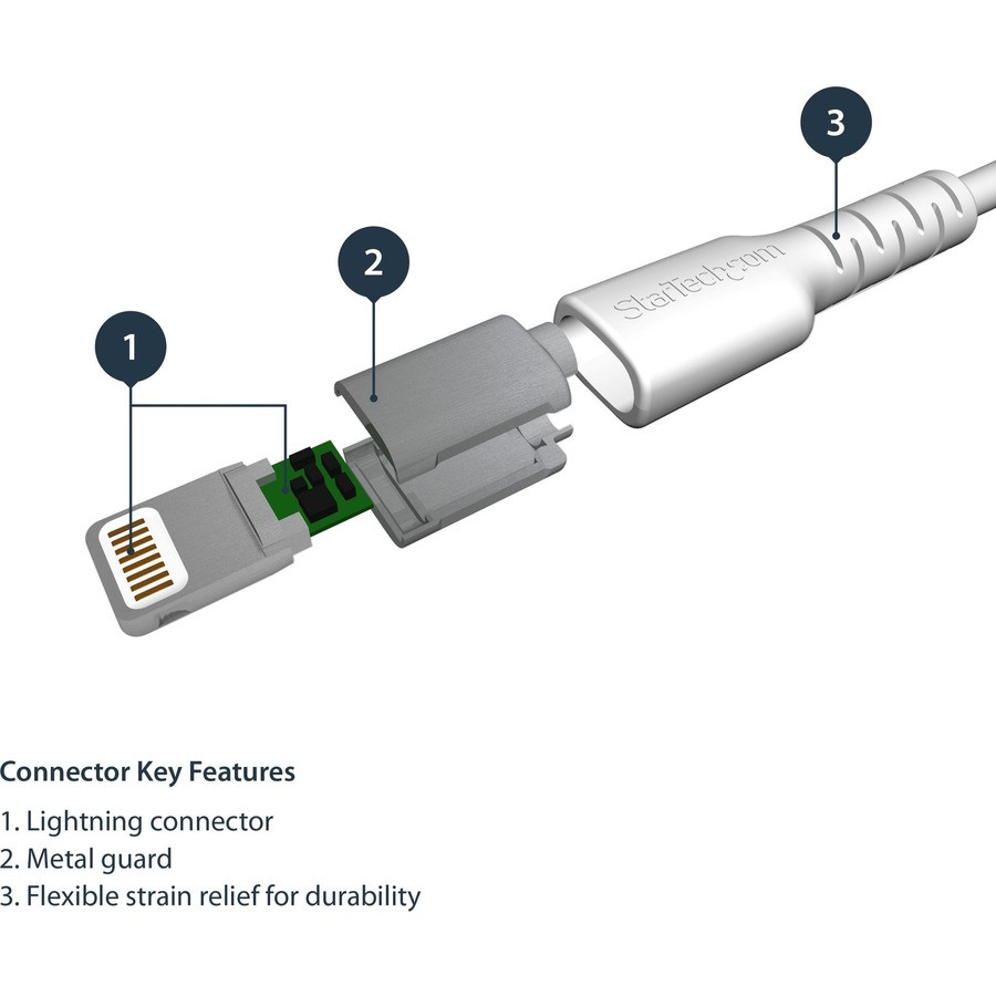 StarTech.com RUSBLTMM1M StarTech.com 3 foot/1m Durable White USB-A to Lightning Cable, Rugged Heavy Duty Charging/Sync Cable for Apple iPhone/iPad MFi Certified