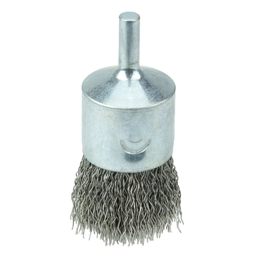 Weiler 10024 End Brushes: 1" Dia, Stainless Steel, Crimped Wire