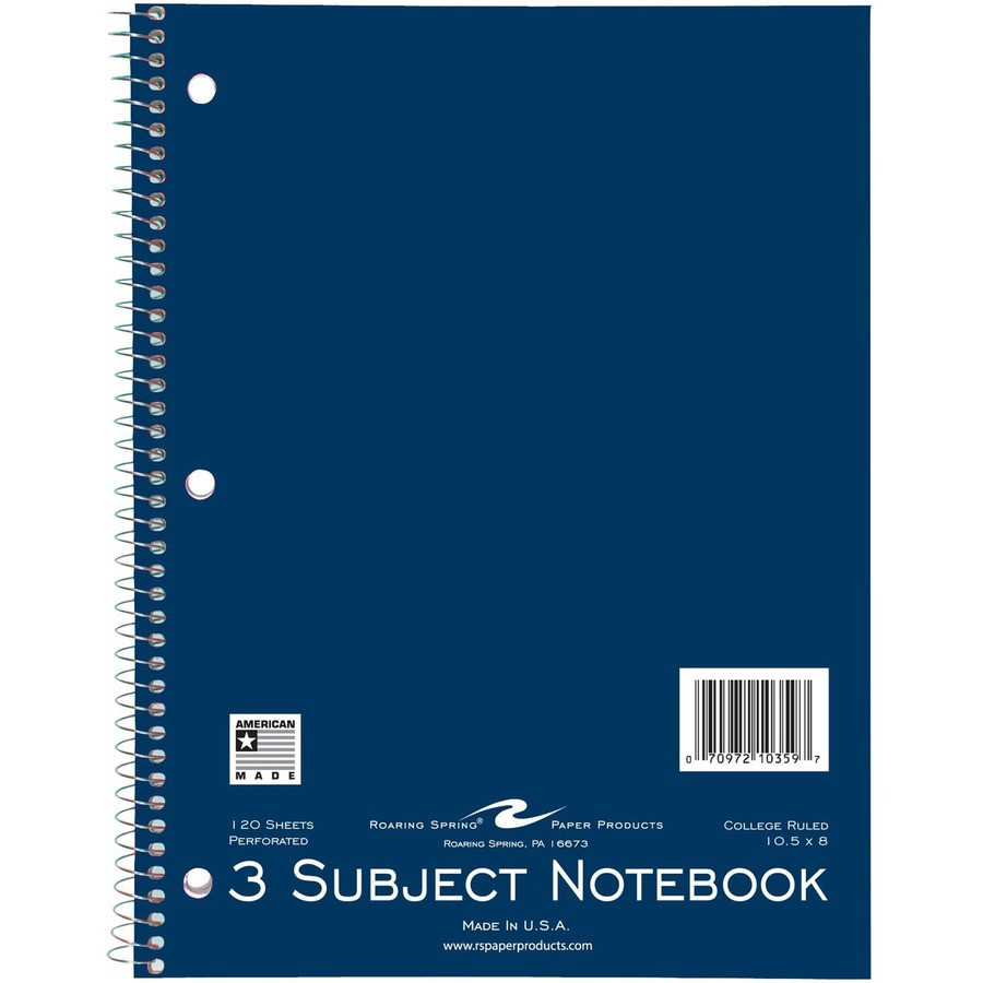 Roaring Spring Paper Products Roaring Spring 10359cs Roaring Spring College Ruled Three Subject Spiral Notebook