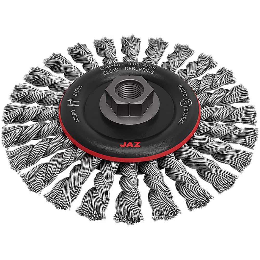 JAZ USA 33096 Wheel Brushes; Mount Type: Arbor Hole ; Wire Type: Knotted Cable Twist ; Outside Diameter (Inch): 6 ; Face Width (Inch): 3/8 ; Arbor Hole Thread Size: 5/8; 1/2 ; Shank Diameter (Inch): 1/4