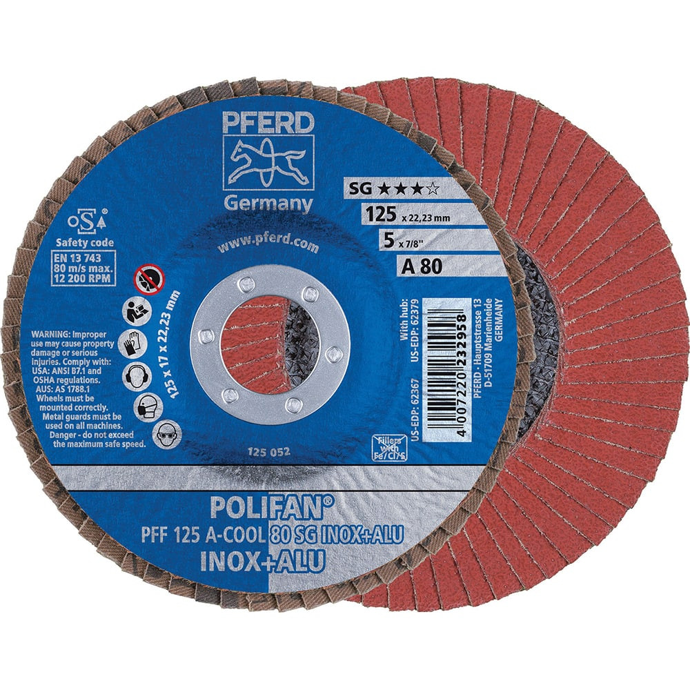 PFERD 62367 Flap Disc: 7/8" Hole, 80 Grit, Aluminum Oxide, Type 27