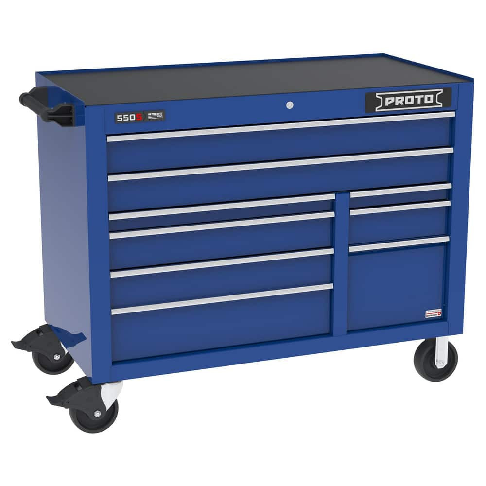 Proto J555041B-9BLPD Tool Roller Cabinets; Drawers Range: 5 to 10 Drawers ; Overall Weight Capacity: 900lb ; Top Material: Vinyl ; Color: Gloss Blue ; Locking Mechanism: Keyed ; Width Range: 48" and Wider