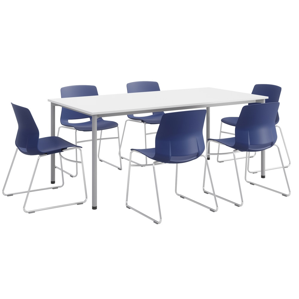 KENTUCKIANA FOAM INC KFI Studios 840031922854  Dailey Table Set With 6 Sled Chairs, White/Gray Table/Navy Chairs