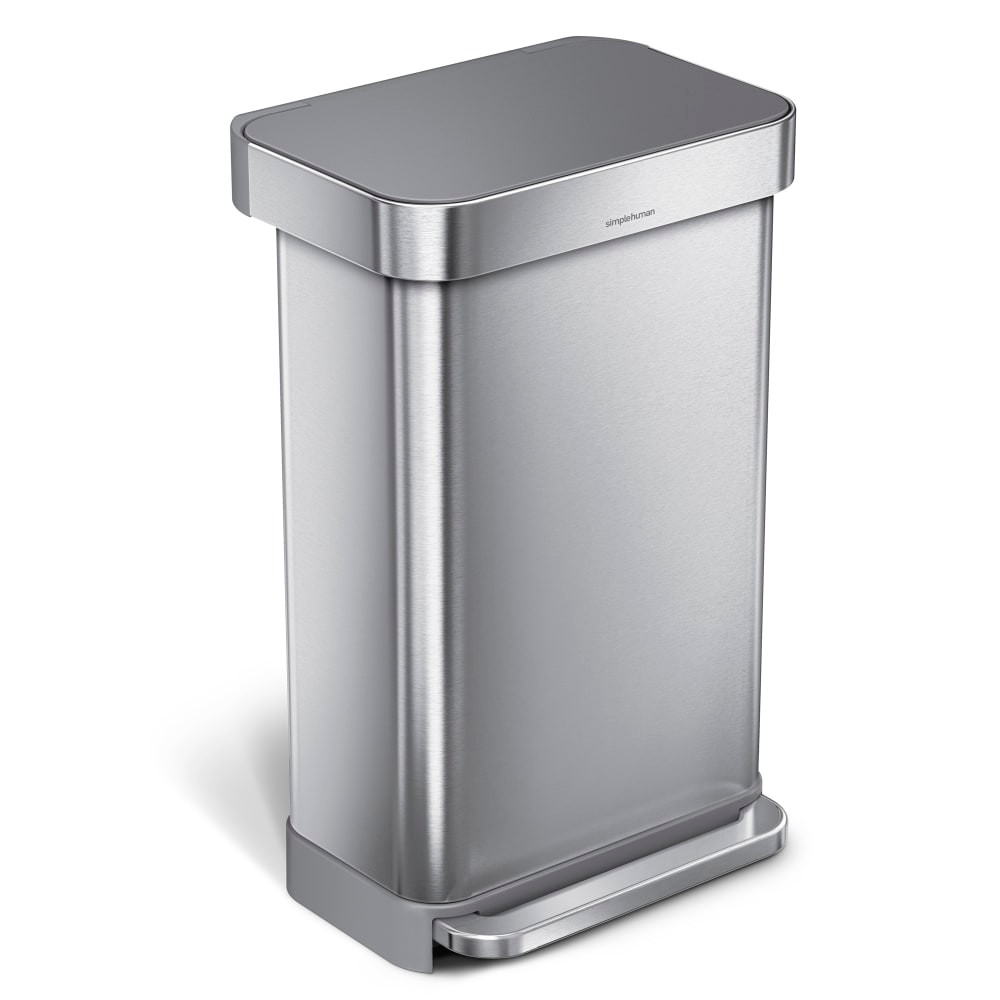 SIMPLEHUMAN LLC CW2080 simplehuman 45L Rectangular Step Can With Liner Rim, Brushed Silver/Gray