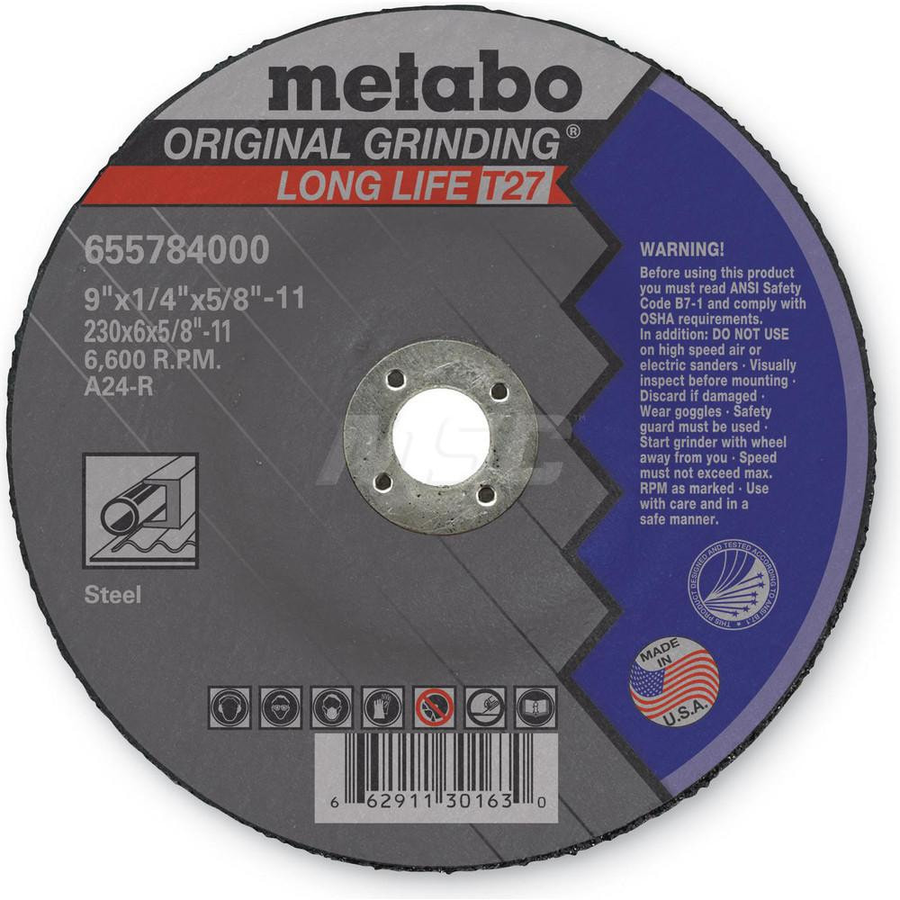 Metabo 655784000 Depressed Center Wheel: Type 27, 9" Dia, 1/4" Thick, 5/8" Hole, Aluminum Oxide