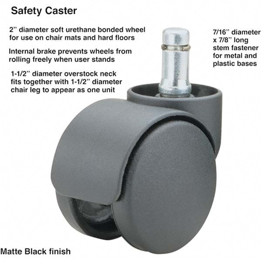 Master Caster MAS64335 Cushions, Casters & Chair Accessories; Caster Material: Polyurethane ; For Use With: Office and Home Furniture ; Caster Bearing Type: Plain ; Color: Matte Black ; Mount Type: Stem ; Caster Diameter: 2