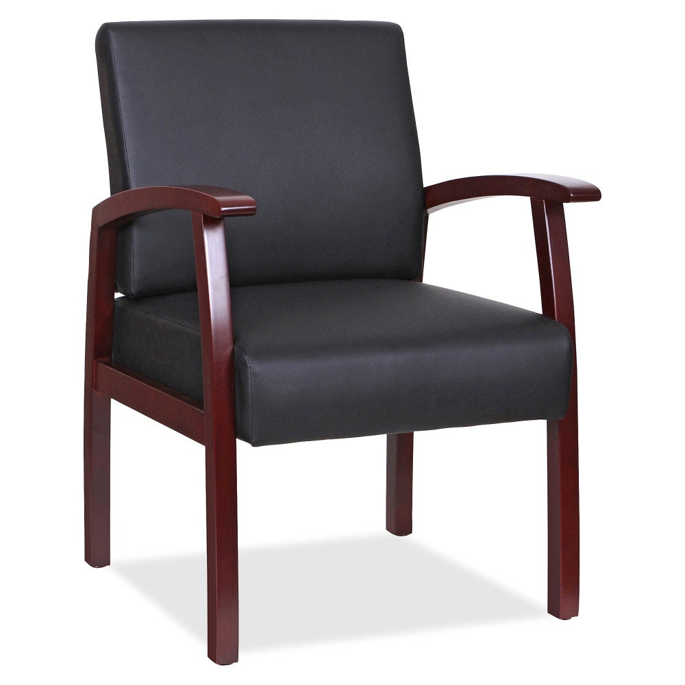 SP RICHARDS Lorell 68556  Bonded Leather/Wood Guest Chair, Black/Mahogany