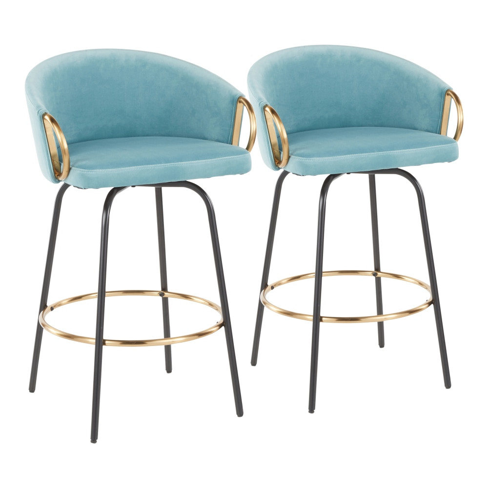 LUMISOURCE, LLC B26-CLAIRE BKVLBU2 LumiSource Claire Counter Stools, Light Blue/Black/Gold, Set Of 2 Stools