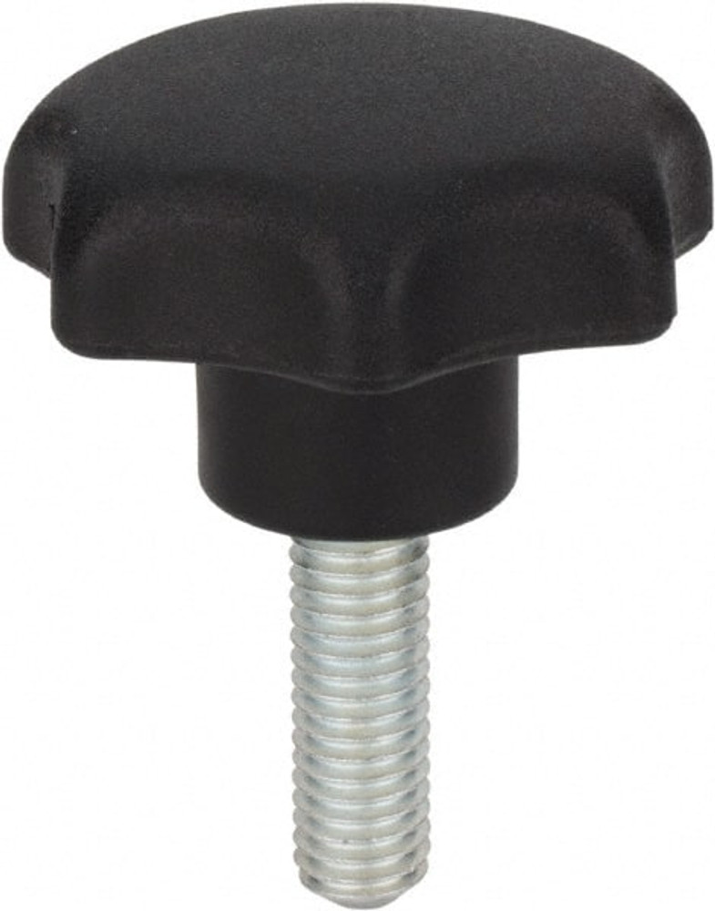 Morton Machine Works 2440AD030 Scalloped Knob: 1.57" Head Dia, 7 Points, Thermoplastic Elastomer, Black