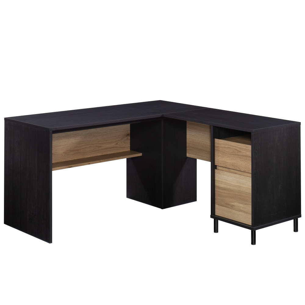 SAUDER WOODWORKING CO. Sauder 430751  Acadia Way 59inW L-Shaped Computer Desk, Raven Oak/Timber Oak