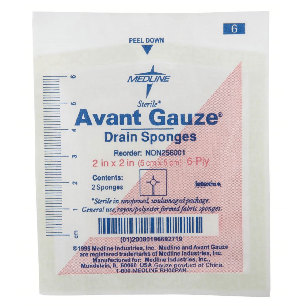 MEDLINE INDUSTRIES, INC. NON256001 Medline Avant Sterile Gauze Drain Sponges, 2in, White, 70 Sponges Per Box, Case Of 40 Boxes