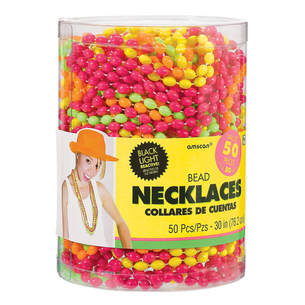 AMSCAN CO INC 394510 Amscan Bead Necklaces, 30in, Assorted Neon Colors, Pack Of 50 Necklaces