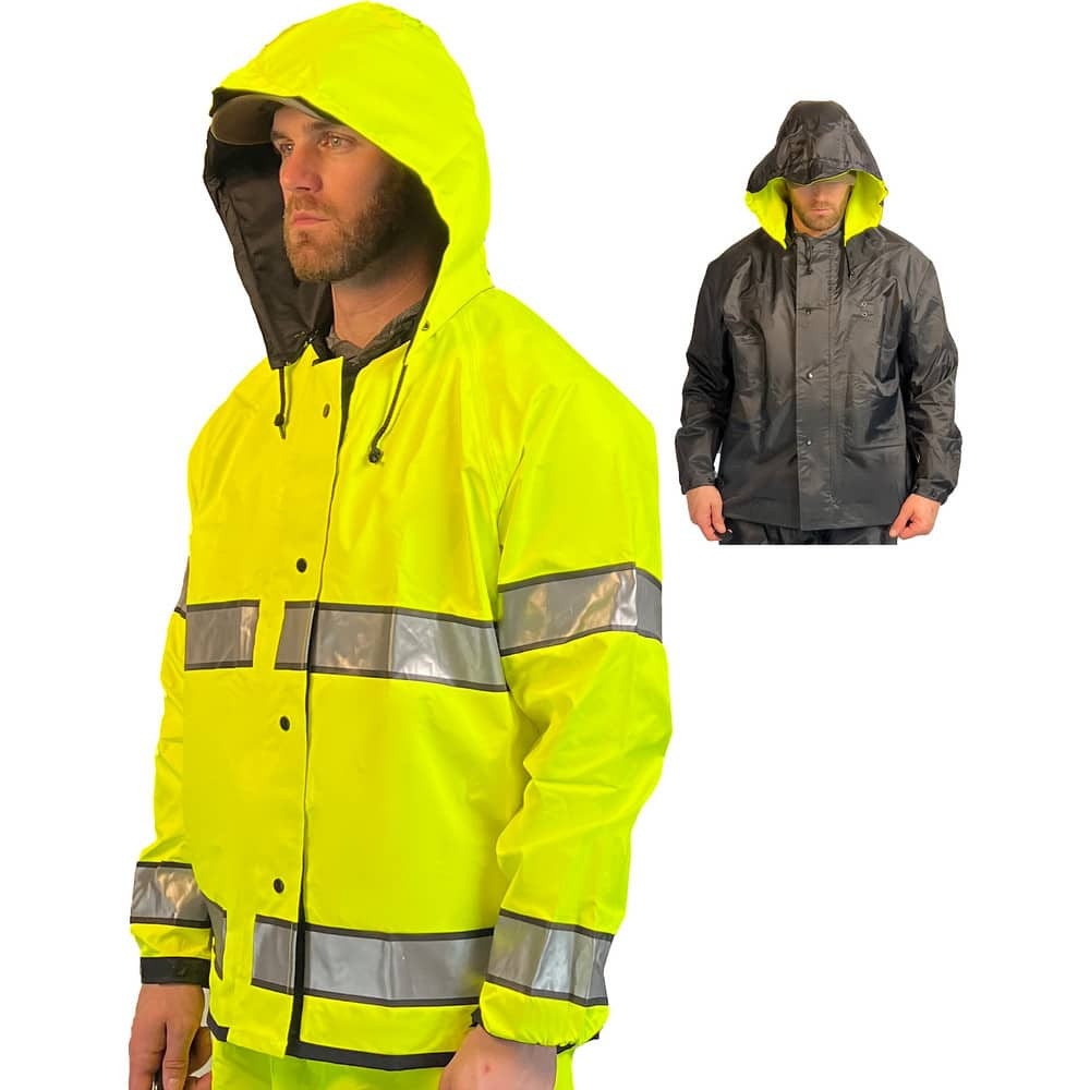 Louisiana Professional Wear 910SHJBY4X Rain Jacket: Size 4XL, Black & Fluorescent Yellow, Polyurethane & Nylon