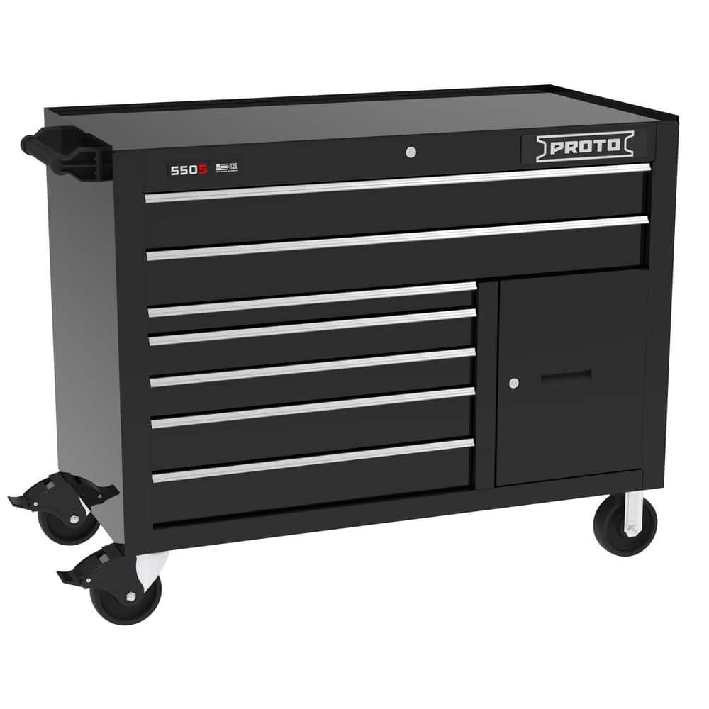 Proto J555041B-7BK-1S Tool Roller Cabinets; Drawers Range: 5 to 10 Drawers ; Overall Weight Capacity: 900lb ; Top Material: Vinyl ; Color: Gloss Black ; Locking Mechanism: Keyed ; Width Range: 48" and Wider