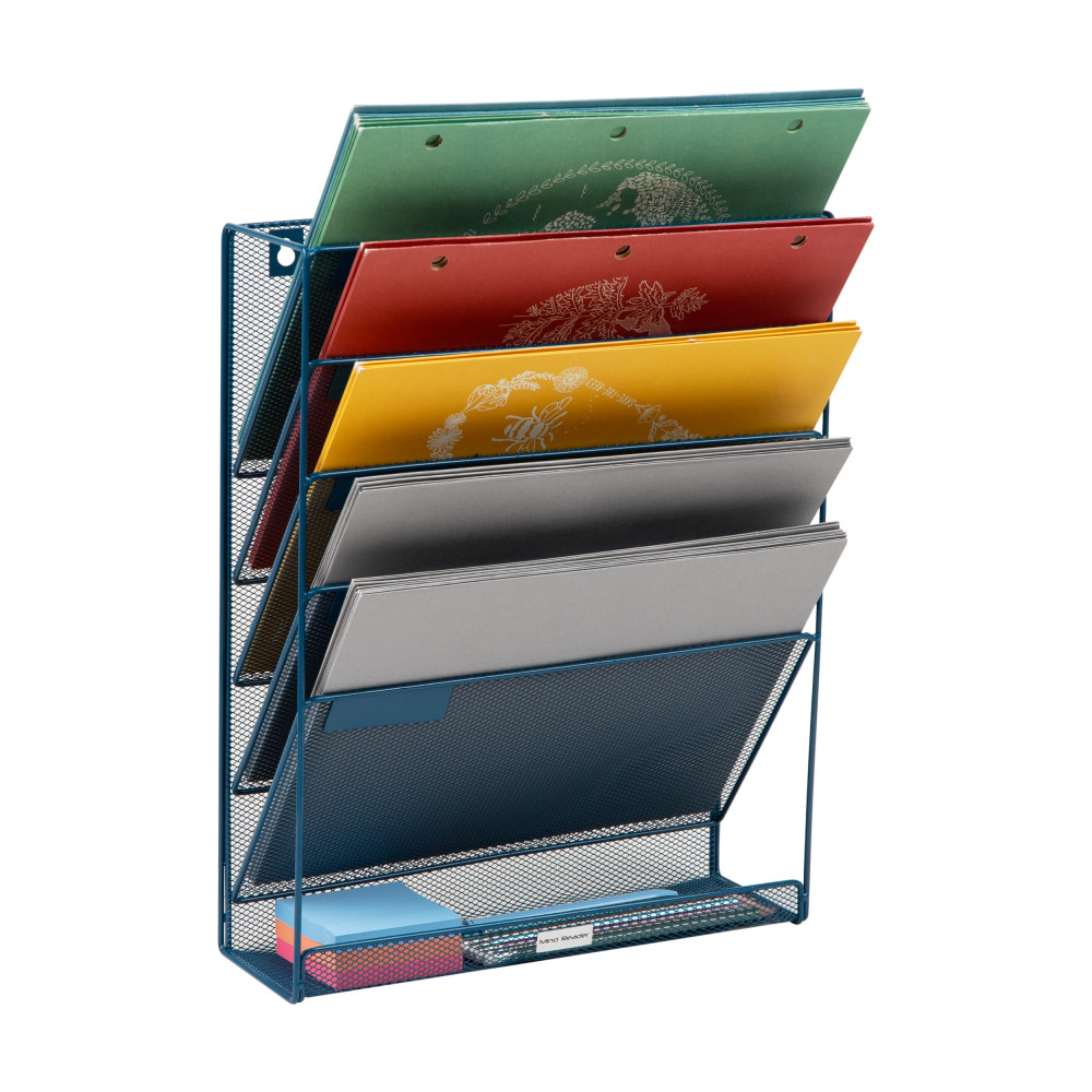 EMS MIND READER LLC MAGSTACK-TUR Mind Reader 5-Tier Vertical File Storage Basket, 16inH x 4in W x 12-3/4in D, Turquoise