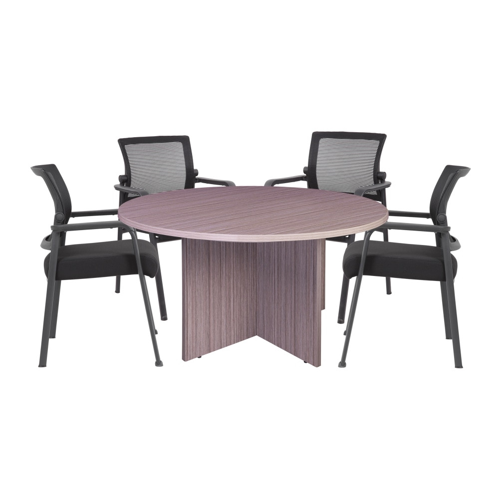 NORSTAR OFFICE PRODUCTS INC. Boss GROUP123DW-A  Office Products 47in Round Table And Mesh Guest Chairs Set, Driftwood/Black