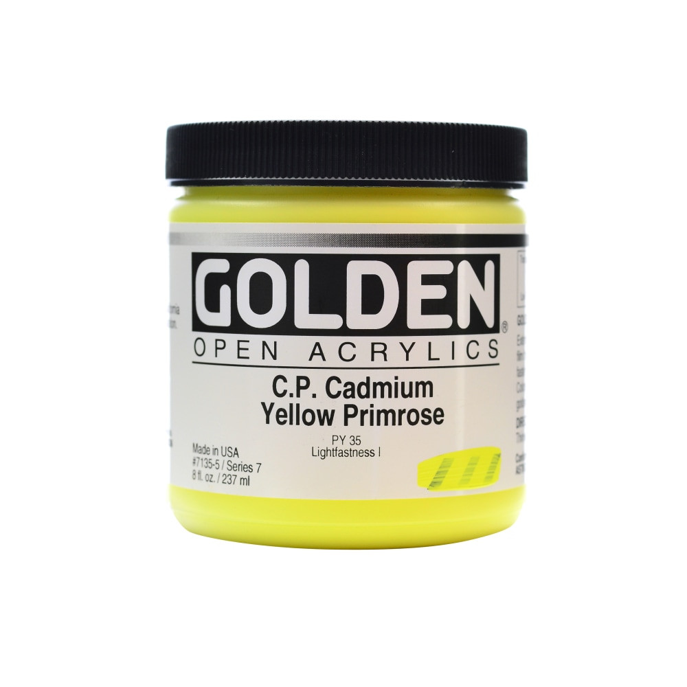 GOLDEN ARTIST COLORS, INC. 7135-5 Golden OPEN Acrylic Paint, 8 Oz Jar, Cadmium Yellow Primrose (CP)