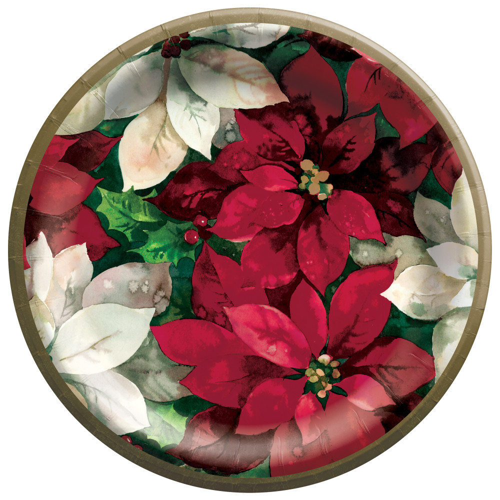 AMSCAN 742710  Christmas Poinsettia 6-3/4in Paper Plates, Red, Pack Of 120 Plates