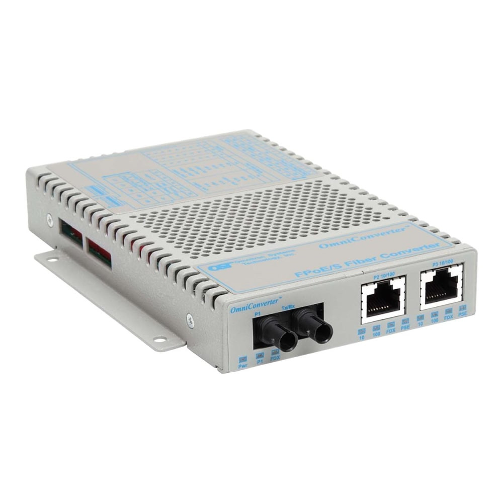 OMNITRON SYSTEMS TECHNOLOGY, INC. Omnitron 9300-0-29W  OmniConverter FPoE/S - Fiber media converter - 100Mb LAN - 10Base-T, 100Base-FX, 100Base-TX - RJ-45 / ST multi-mode - up to 3.1 miles - 1310 nm