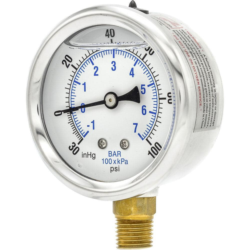 PIC Gauges PRO-201L-254CE Pressure Gauges; Gauge Type: Industrial Pressure Gauges ; Scale Type: Dual ; Accuracy (%): 2-1-2% ; Dial Type: Analog ; Thread Type: 1/4" MNPT ; Bourdon Tube Material: Bronze