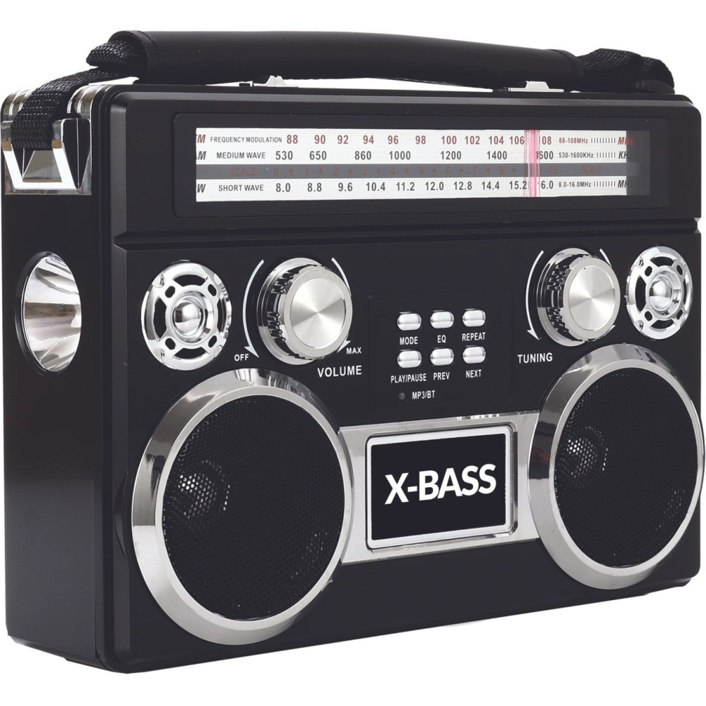 SUPERSONIC INC. SC-1097BT- BLACK Supersonic 3 Band Radio with Bluetooth and Flashlight (Black) - Wired/Wireless - Headphone - 4 x D - Portable