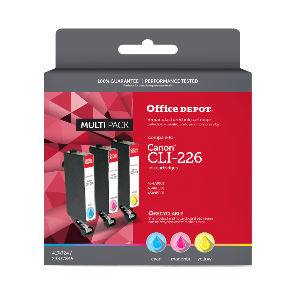 CLOVER IMAGING GROUP ODCLI226CMY Office Depot Brand Remanufactured Cyan, Magenta, Yellow Ink Cartridge Replacement For Canon CLI-226, Pack Of 3