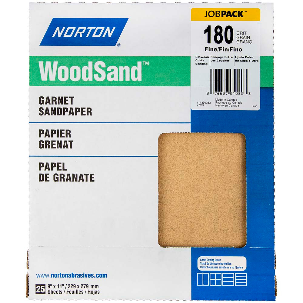 Norton 07660701580 Sanding Sheet: 180 Grit, Garnet, Coated