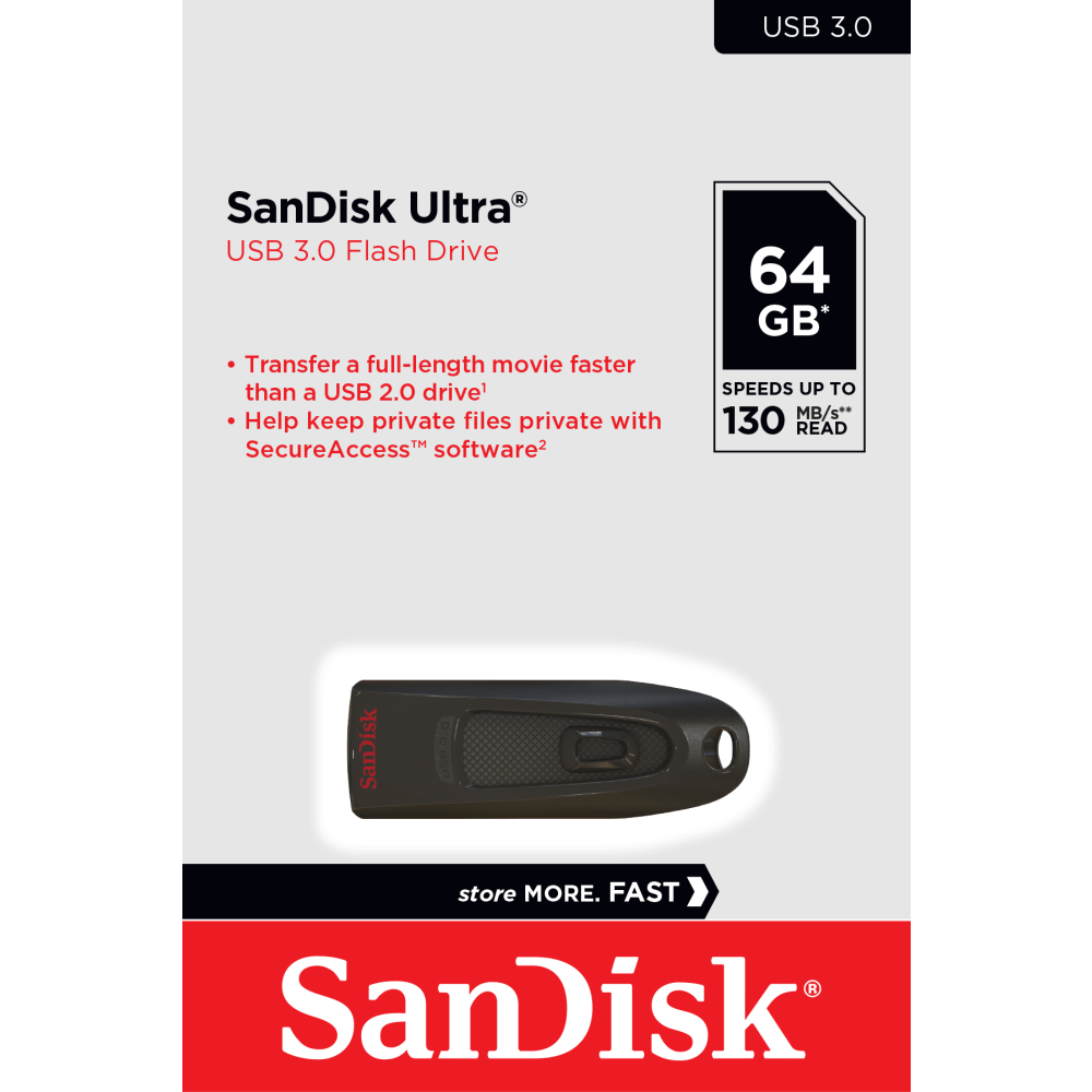 SANDISK CORPORATION SDCZ48-064G-A46 SanDisk Ultra USB 3.0 Flash Drive, 64GB, Black